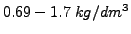 $0.69-1.7&nbsp;kg/dm^{3}$