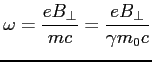 $\displaystyle \omega = \frac{eB_{\bot}}{mc} = \frac{eB_{\bot}}{\gamma m_0 c}$