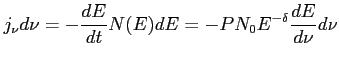 $\displaystyle j_\nu d\nu = - \frac{dE}{dt}N(E)dE = -P N_0 E^{-\delta} \frac{dE}{d\nu} d{\nu}$